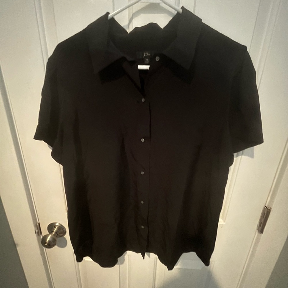 J. Crew Black Silk Short Sleeve Button Down Shirt XL NWOT